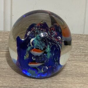 Vintage Murano Style Art Glass Double Sided Fish Aquarium Large Paperweight